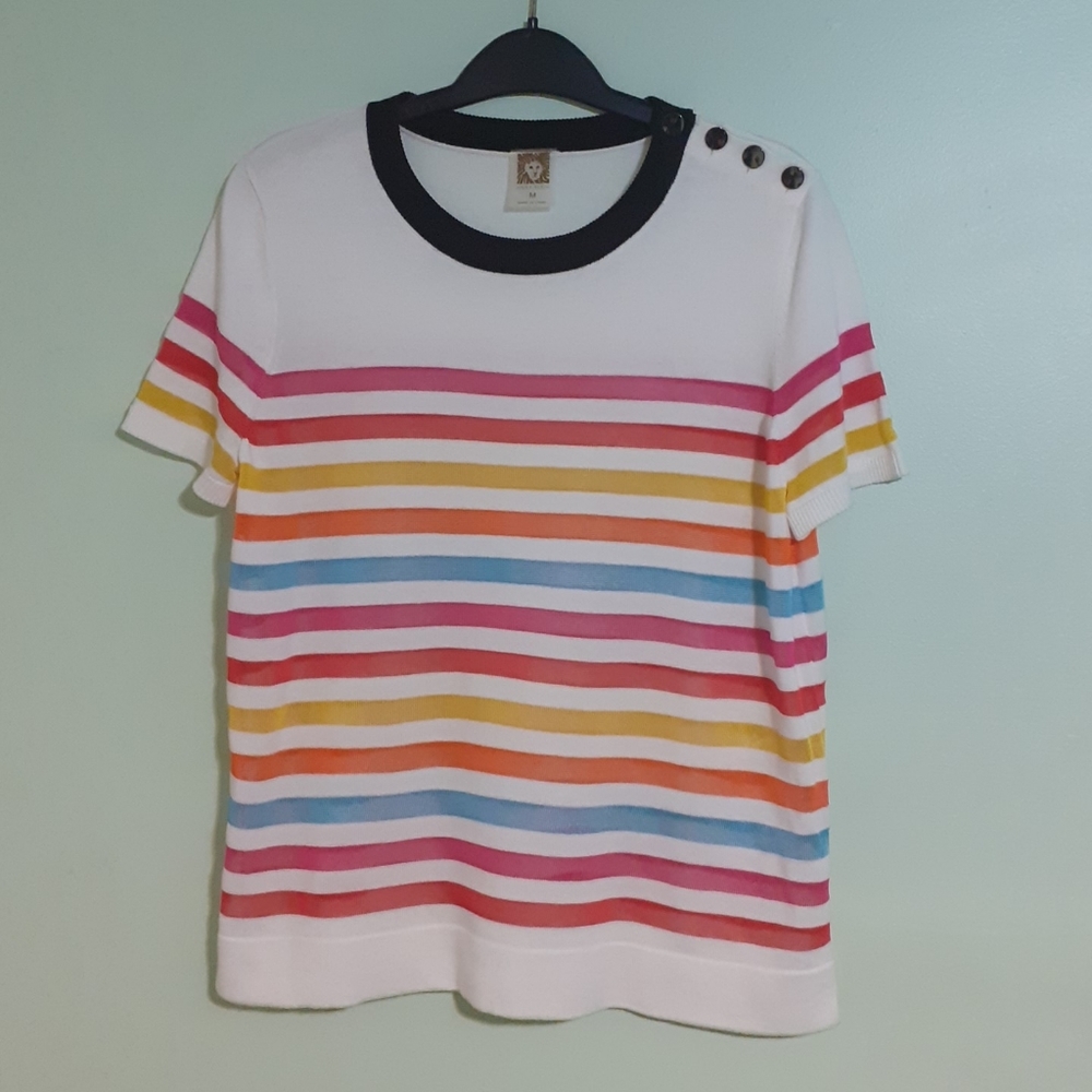 Happy and Bright Multicolour Rainbow Womens Short Sleeve Knit Top MEDIUM
